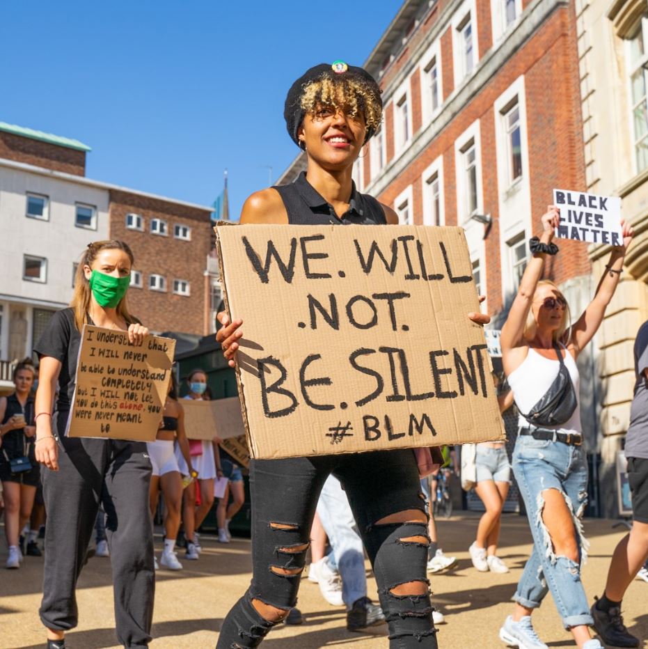Image: Young Black Lives Matter protestors in Coventry city centre. Image credit: Dylan Parrin